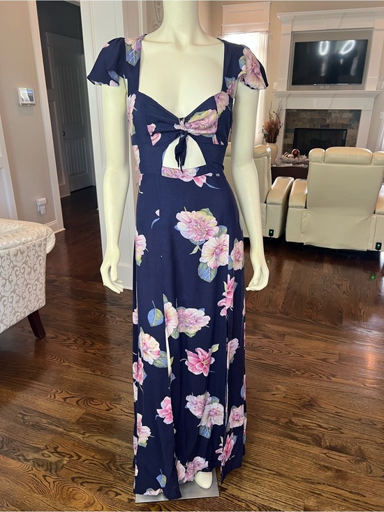 Reformation Dresses & Skirts - Reformation Navy Floral Tie-Front Maxi Dress with Pink Blooms